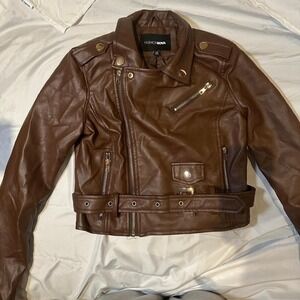 brown faux leather biker jacket